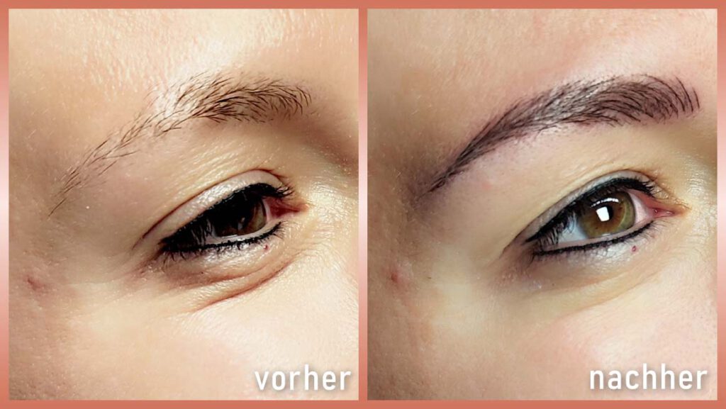 Permanent Make-Up Härchenzeichnung Pudertechnik (Powerderbrows) Vorher-Nachher von der Seite