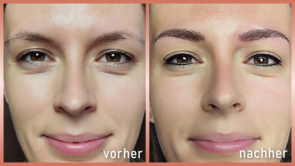 Permanent Make-Up Lidstrich oben und unten leicht Vorher-Nachher von vorne