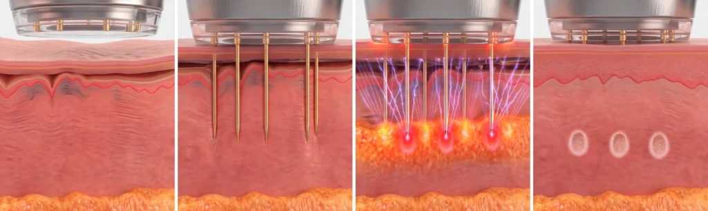 Radiofrequenz Microneedling Wirkweise - Ablauf Behandlung 4er Bild
